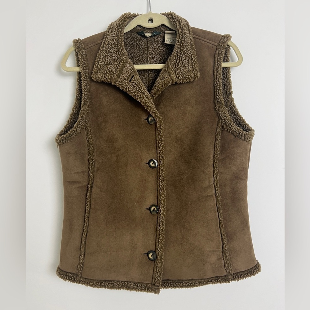 L.L. Bean Brown Sherpa-Lined Suede Vest